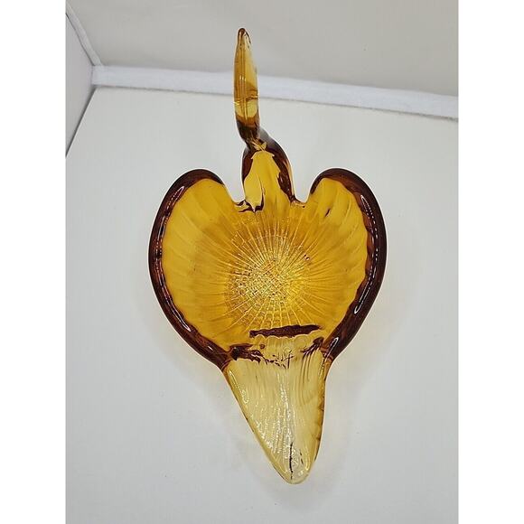Vintage Amber Hand Blown Swan Art Glass Candy/Trinket Bowl 4" Retro Art Deco MCM - Picture 5 of 9